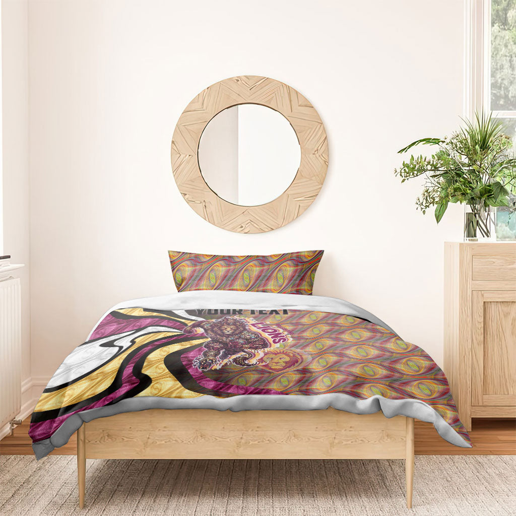 Personalised Brisbane Lions Bedding Set Trippy Psychedelic Abstract Art Mascot Football Fans