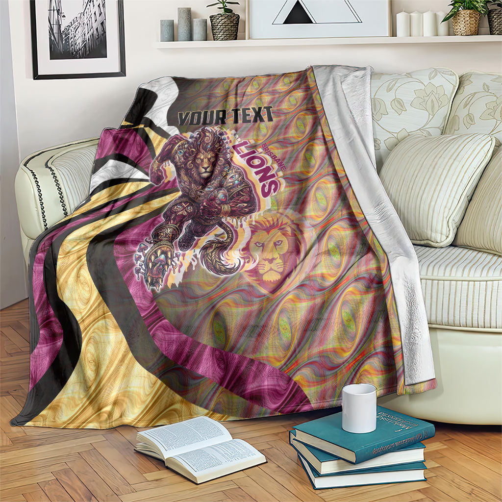 Personalised Brisbane Lions Blanket Trippy Psychedelic Abstract Art Mascot Football Fans