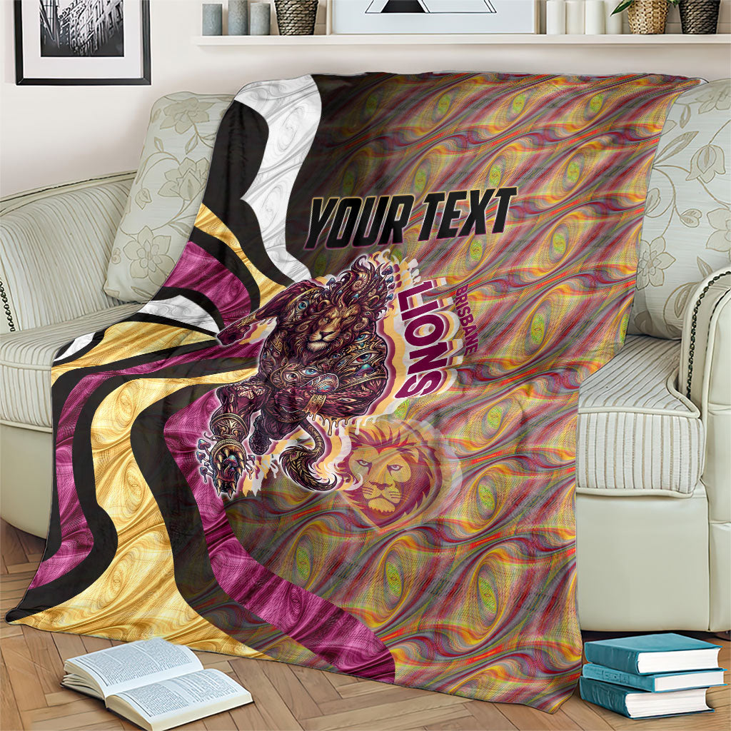 Personalised Brisbane Lions Blanket Trippy Psychedelic Abstract Art Mascot Football Fans
