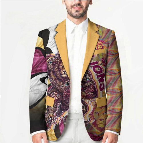 Personalised Brisbane Lions Blazer Trippy Psychedelic Abstract Art Mascot Football Fans