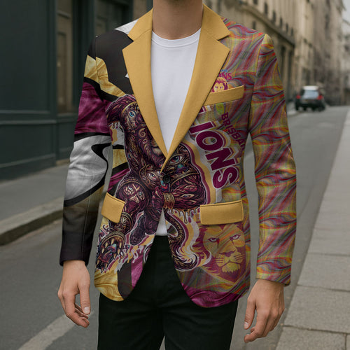 Personalised Brisbane Lions Blazer Trippy Psychedelic Abstract Art Mascot Football Fans