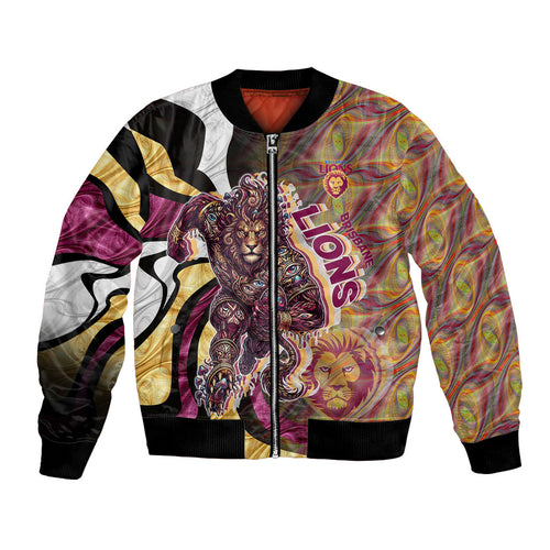Personalised Brisbane Lions Bomber Jacket Trippy Psychedelic Abstract Art Mascot Football Fans