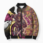 Personalised Brisbane Lions Bomber Puffer Jacket Trippy Psychedelic Abstract Art Mascot Football Fans