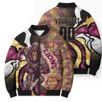 Personalised Brisbane Lions Bomber Puffer Jacket Trippy Psychedelic Abstract Art Mascot Football Fans