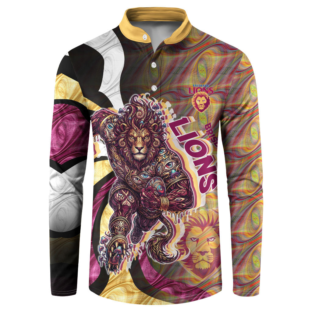 Personalised Brisbane Lions Button Sweatshirt Trippy Psychedelic Abstract Art Mascot Football Fans