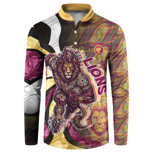 Personalised Brisbane Lions Button Sweatshirt Trippy Psychedelic Abstract Art Mascot Football Fans