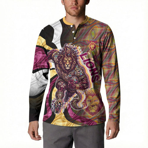 Personalised Brisbane Lions Button Sweatshirt Trippy Psychedelic Abstract Art Mascot Football Fans