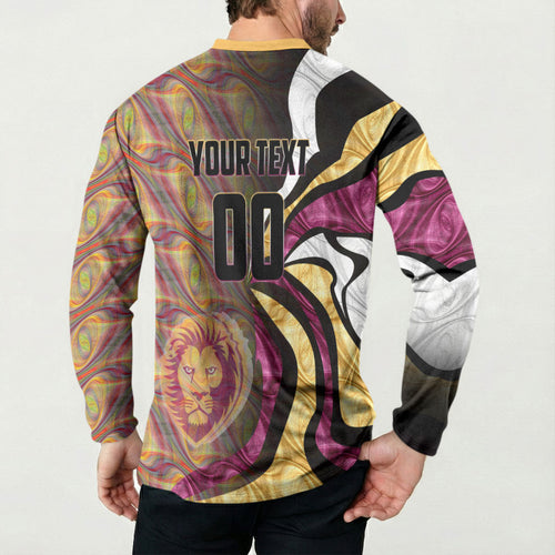 Personalised Brisbane Lions Button Sweatshirt Trippy Psychedelic Abstract Art Mascot Football Fans