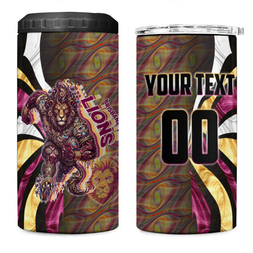 Personalised Brisbane Lions 4 in 1 Can Cooler Tumbler Trippy Psychedelic Abstract Art Mascot Football Fans