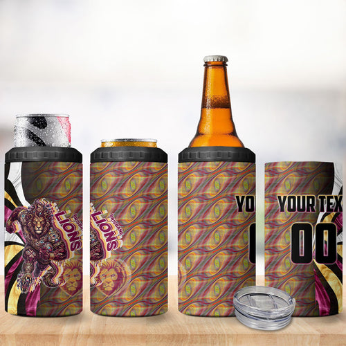 Personalised Brisbane Lions 4 in 1 Can Cooler Tumbler Trippy Psychedelic Abstract Art Mascot Football Fans