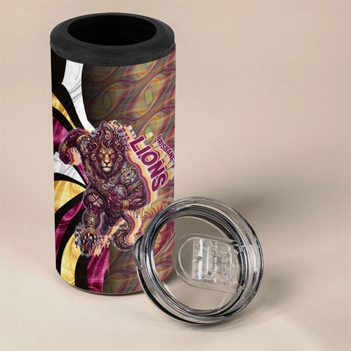 Personalised Brisbane Lions 4 in 1 Can Cooler Tumbler Trippy Psychedelic Abstract Art Mascot Football Fans