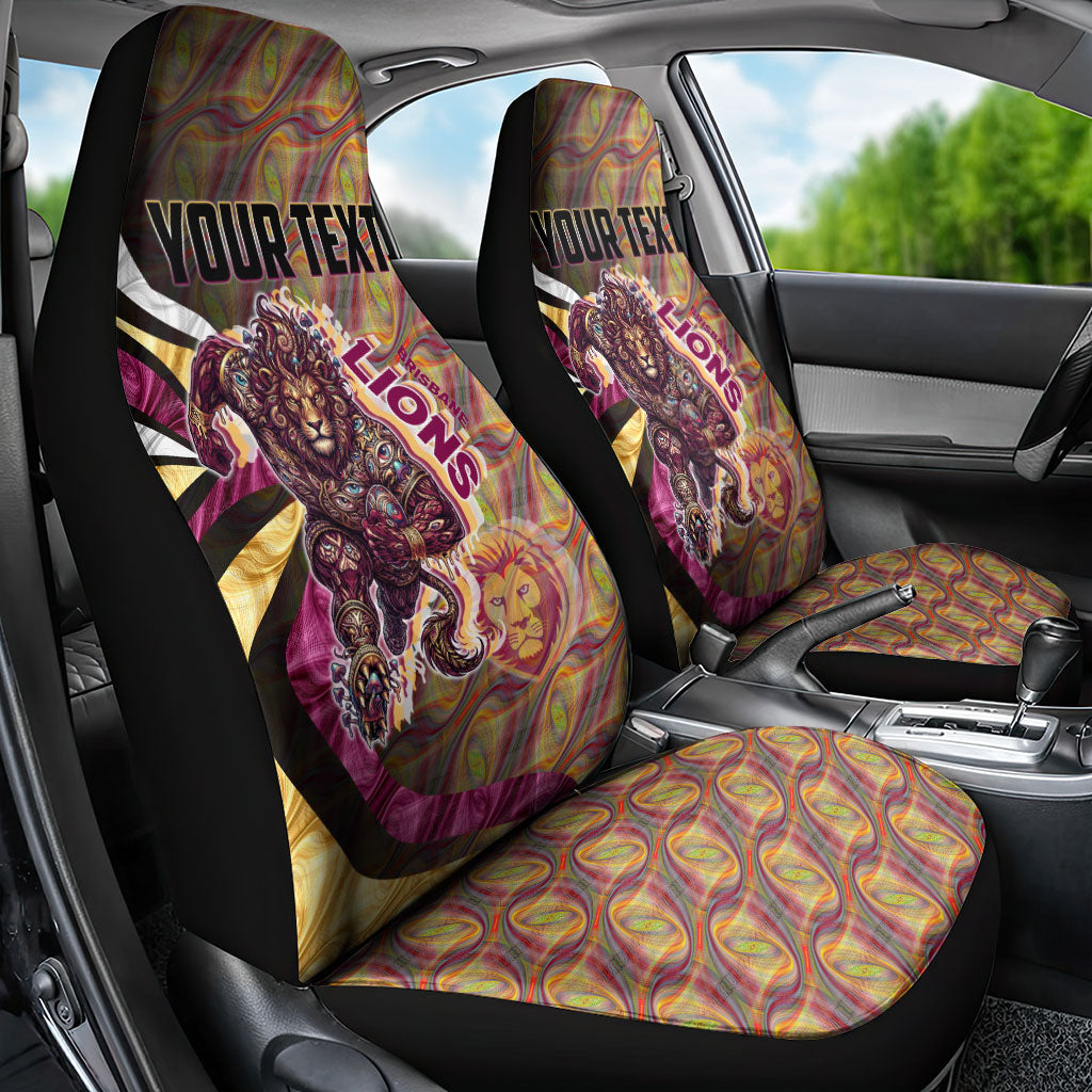 Personalised Brisbane Lions Car Seat Cover Trippy Psychedelic Abstract Art Mascot Football Fans