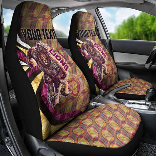 Personalised Brisbane Lions Car Seat Cover Trippy Psychedelic Abstract Art Mascot Football Fans