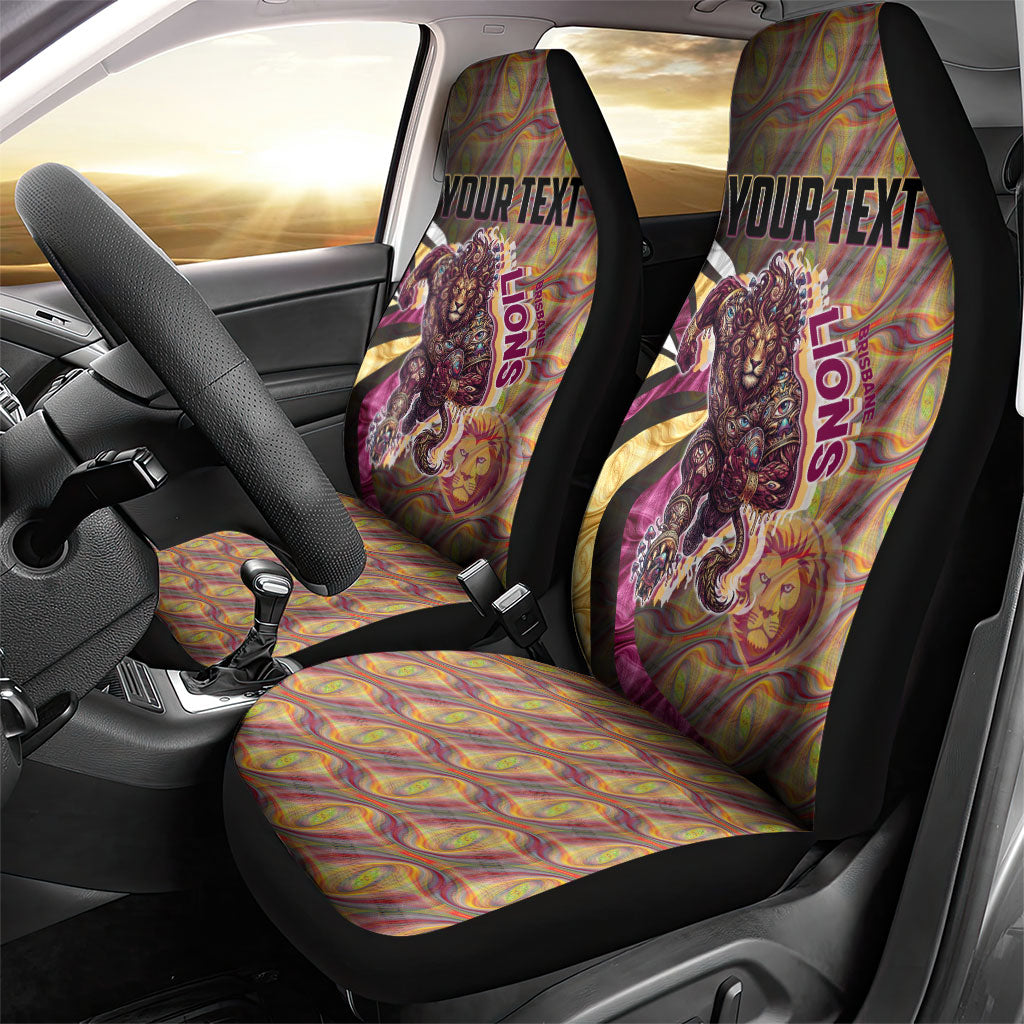 Personalised Brisbane Lions Car Seat Cover Trippy Psychedelic Abstract Art Mascot Football Fans