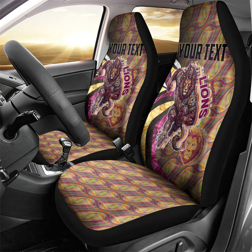 Personalised Brisbane Lions Car Seat Cover Trippy Psychedelic Abstract Art Mascot Football Fans