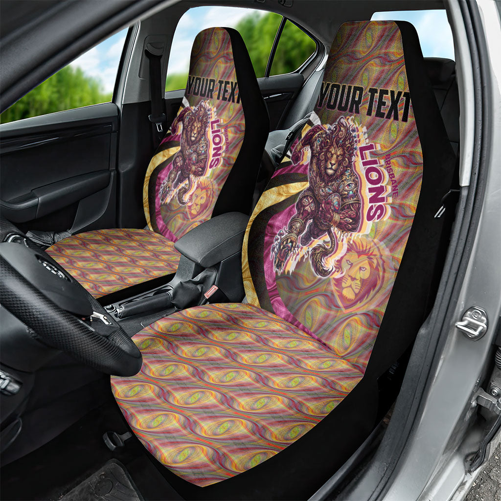 Personalised Brisbane Lions Car Seat Cover Trippy Psychedelic Abstract Art Mascot Football Fans