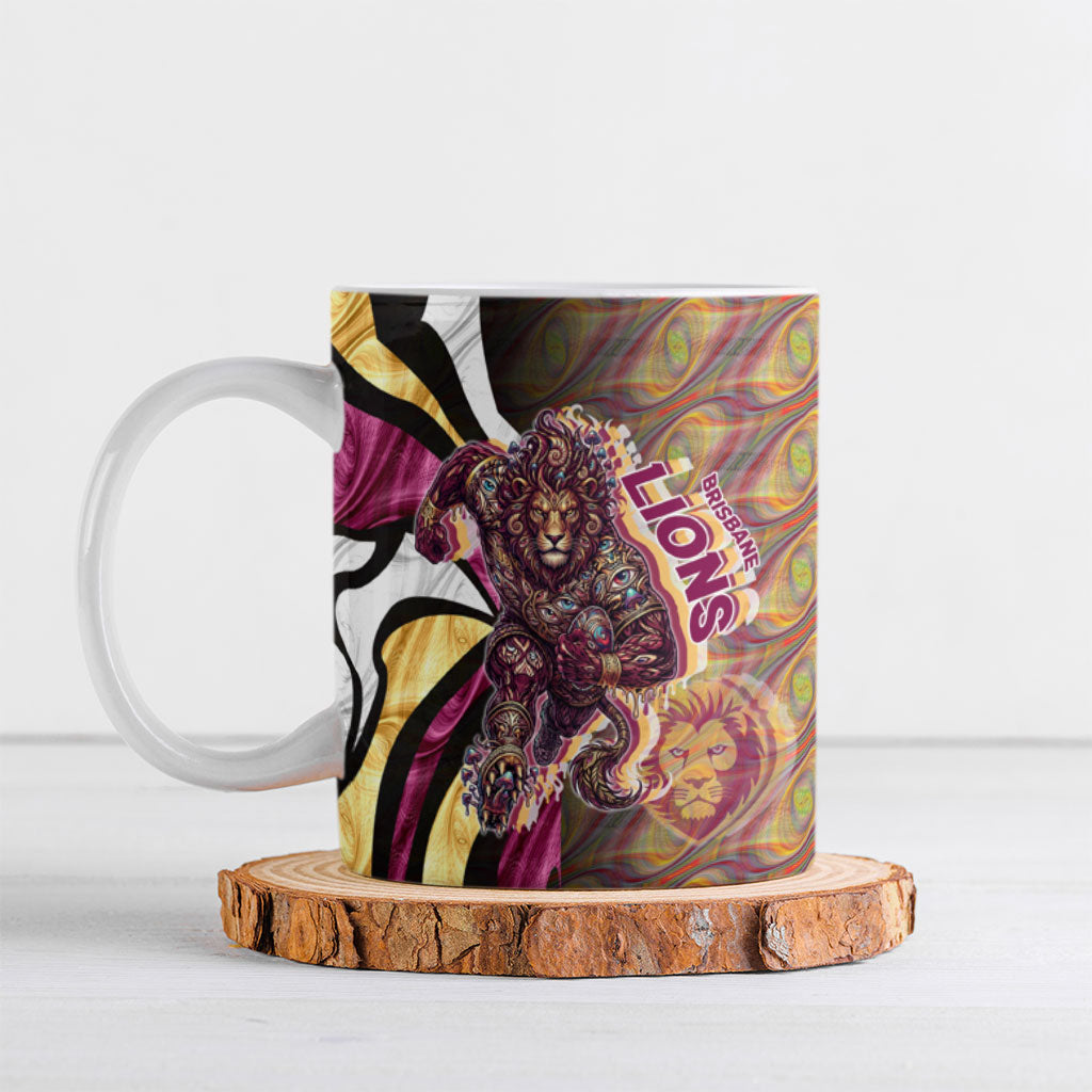Personalised Brisbane Lions Ceramic Mug Trippy Psychedelic Abstract Art Mascot Football Fans