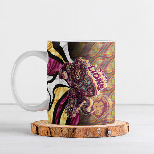 Personalised Brisbane Lions Ceramic Mug Trippy Psychedelic Abstract Art Mascot Football Fans