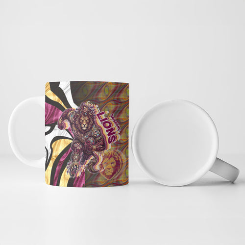 Personalised Brisbane Lions Ceramic Mug Trippy Psychedelic Abstract Art Mascot Football Fans