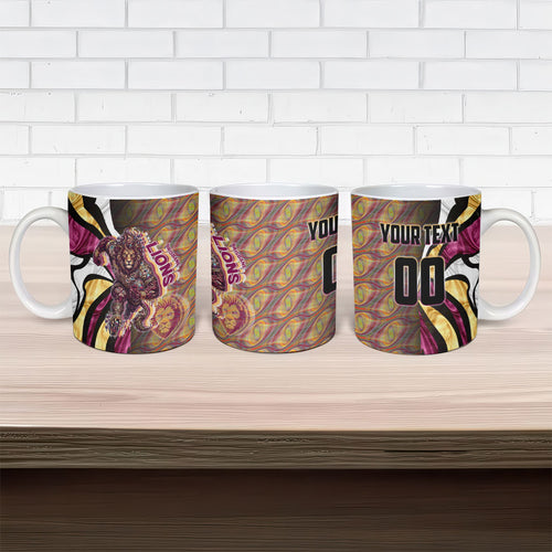 Personalised Brisbane Lions Ceramic Mug Trippy Psychedelic Abstract Art Mascot Football Fans