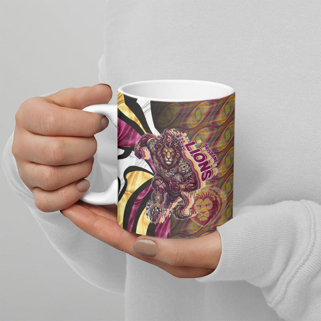 Personalised Brisbane Lions Ceramic Mug Trippy Psychedelic Abstract Art Mascot Football Fans
