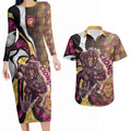 Personalised Brisbane Lions Couples Matching Long Sleeve Bodycon Dress and Hawaiian Shirt Trippy Psychedelic Abstract Art Mascot Football Fans