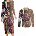 Personalised Brisbane Lions Couples Matching Long Sleeve Bodycon Dress and Long Sleeve Button Shirt Trippy Psychedelic Abstract Art Mascot Football Fans