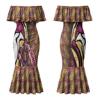 Personalised Brisbane Lions Couples Matching Mermaid Dress and Hawaiian Shirt Trippy Psychedelic Abstract Art Mascot Football Fans