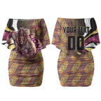 Personalised Brisbane Lions Couples Matching Off Shoulder Short Dress and Hawaiian Shirt Trippy Psychedelic Abstract Art Mascot Football Fans
