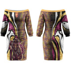 Personalised Brisbane Lions Couples Matching Off The Shoulder Long Sleeve Dress and Long Sleeve Button Shirt Trippy Psychedelic Abstract Art Mascot Football Fans