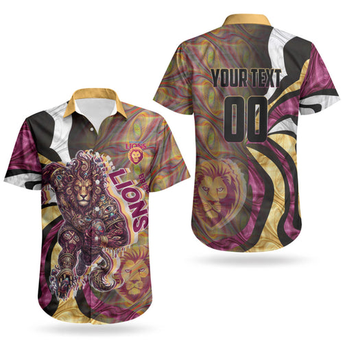 Personalised Brisbane Lions Couples Matching Puletasi and Hawaiian Shirt Trippy Psychedelic Abstract Art Mascot Football Fans
