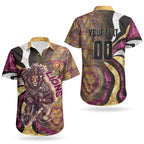 Personalised Brisbane Lions Couples Matching Short Sleeve Bodycon Dress and Hawaiian Shirt Trippy Psychedelic Abstract Art Mascot Football Fans