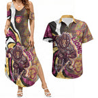 Personalised Brisbane Lions Couples Matching Summer Maxi Dress and Hawaiian Shirt Trippy Psychedelic Abstract Art Mascot Football Fans