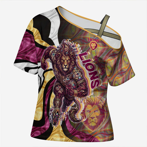 Personalised Brisbane Lions Cross Shoulder Shirt Trippy Psychedelic Abstract Art Mascot Football Fans