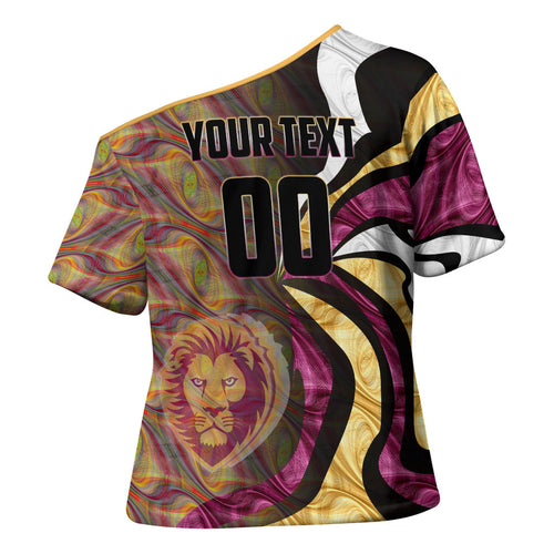 Personalised Brisbane Lions Cross Shoulder Shirt Trippy Psychedelic Abstract Art Mascot Football Fans