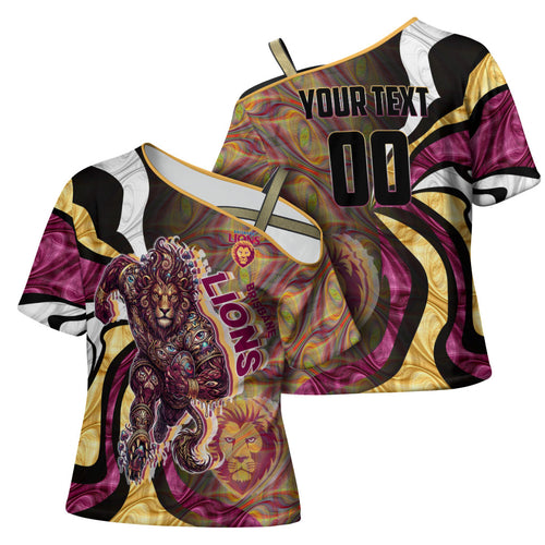 Personalised Brisbane Lions Cross Shoulder Shirt Trippy Psychedelic Abstract Art Mascot Football Fans