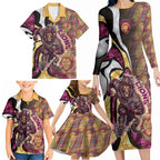 Personalised Brisbane Lions Family Matching Long Sleeve Bodycon Dress and Hawaiian Shirt Trippy Psychedelic Abstract Art Mascot Football Fans