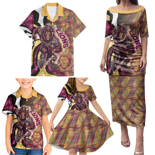 Personalised Brisbane Lions Family Matching Puletasi and Hawaiian Shirt Trippy Psychedelic Abstract Art Mascot Football Fans