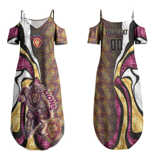 Personalised Brisbane Lions Family Matching Summer Maxi Dress and Hawaiian Shirt Trippy Psychedelic Abstract Art Mascot Football Fans