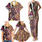 Personalised Brisbane Lions Family Matching Tank Maxi Dress and Hawaiian Shirt Trippy Psychedelic Abstract Art Mascot Football Fans
