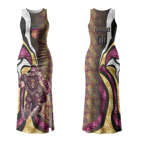 Personalised Brisbane Lions Family Matching Tank Maxi Dress and Hawaiian Shirt Trippy Psychedelic Abstract Art Mascot Football Fans