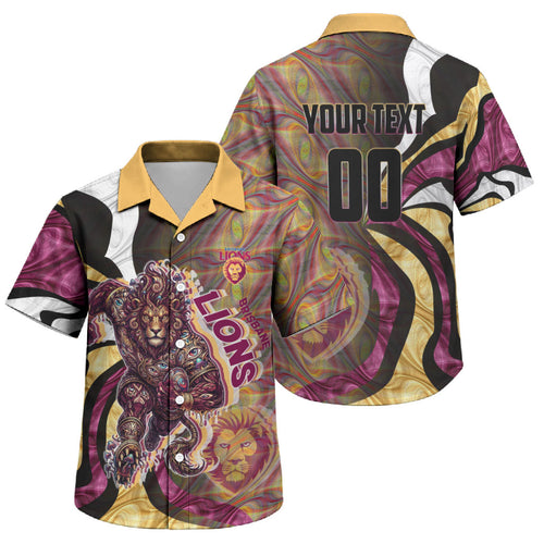 Personalised Brisbane Lions Family Matching Tank Maxi Dress and Hawaiian Shirt Trippy Psychedelic Abstract Art Mascot Football Fans