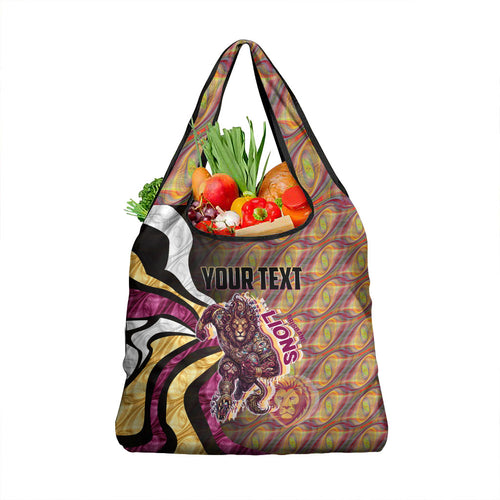 Personalised Brisbane Lions Grocery Bag Trippy Psychedelic Abstract Art Mascot Football Fans