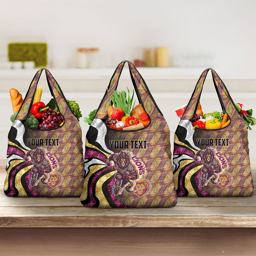 Personalised Brisbane Lions Grocery Bag Trippy Psychedelic Abstract Art Mascot Football Fans