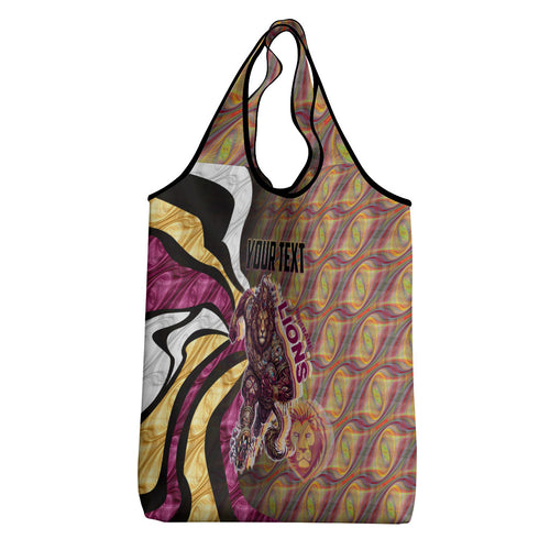 Personalised Brisbane Lions Grocery Bag Trippy Psychedelic Abstract Art Mascot Football Fans