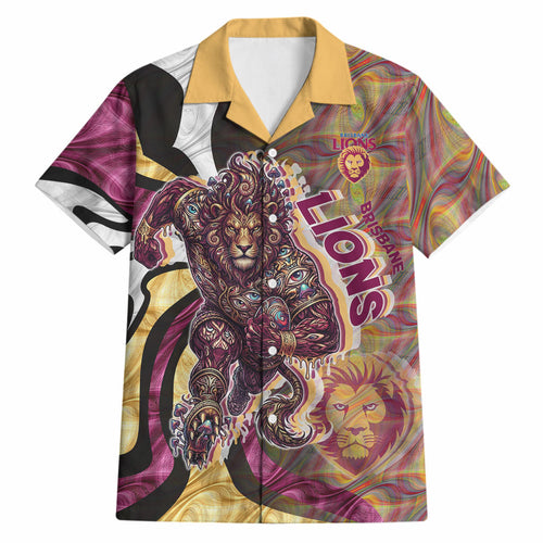 Personalised Brisbane Lions Hawaiian Shirt Trippy Psychedelic Abstract Art Mascot Football Fans