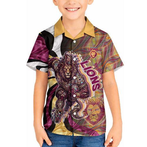 Personalised Brisbane Lions Hawaiian Shirt Trippy Psychedelic Abstract Art Mascot Football Fans