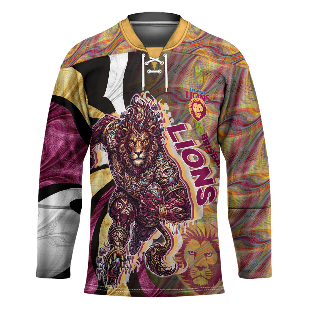Personalised Brisbane Lions Hockey Jersey Trippy Psychedelic Abstract Art Mascot Football Fans