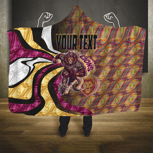 Personalised Brisbane Lions Hooded Blanket Trippy Psychedelic Abstract Art Mascot Football Fans