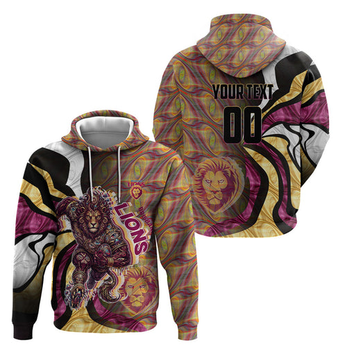 Personalised Brisbane Lions Hoodie Trippy Psychedelic Abstract Art Mascot Football Fans